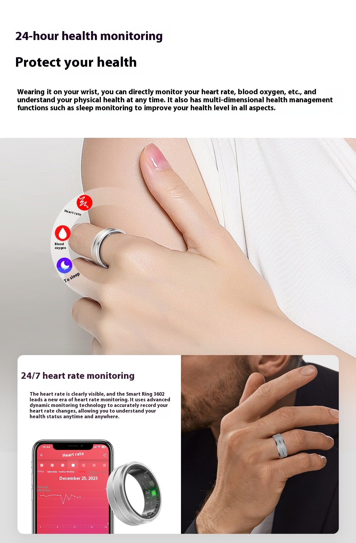 2024 Smart Ring For Men Women Heart Rate Blood Oxygen Monitoring Multi Sports Modes IP68 Waterproof Smart Rings For Android IOS - Image 8
