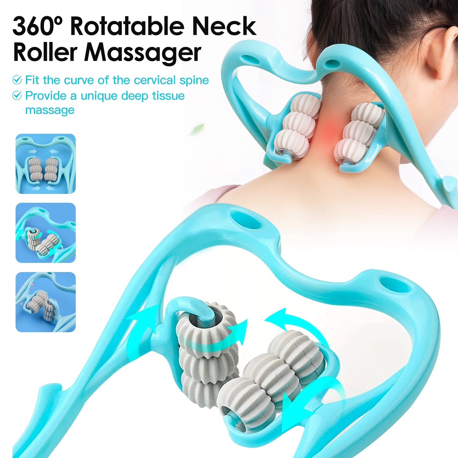 1Pc Neck Roller Massager 360 Rotatable Trigger Point Roller Portable Massager With 6 Balls For Neck Leg Thigh Foot Pain Relief - Image 2